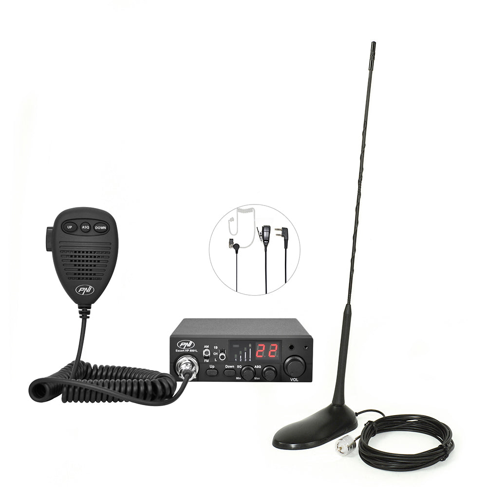 Kit Statie radio CB PNI ESCORT HP 8001L ASQ + Casti HS81L + Antena CB PNI Extra 45 cu magnet