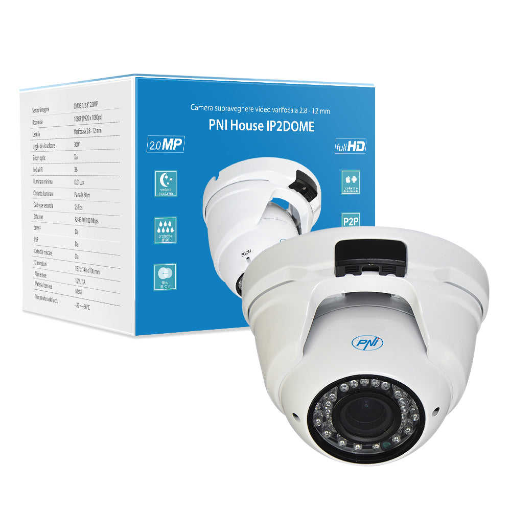 Kit supraveghere video PNI House - NVR 16CH 1080P si 2 camere PNI IP2DOME 1080P varifocale