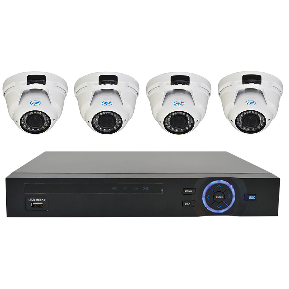 Kit supraveghere video PNI House - NVR 16CH 1080P si 4 camere PNI IP2DOME 1080P varifocale
