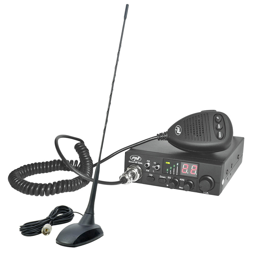 Kit Statie radio CB PNI ESCORT HP 8000L ASQ + Antena CB PNI Extra 48 cu magnet