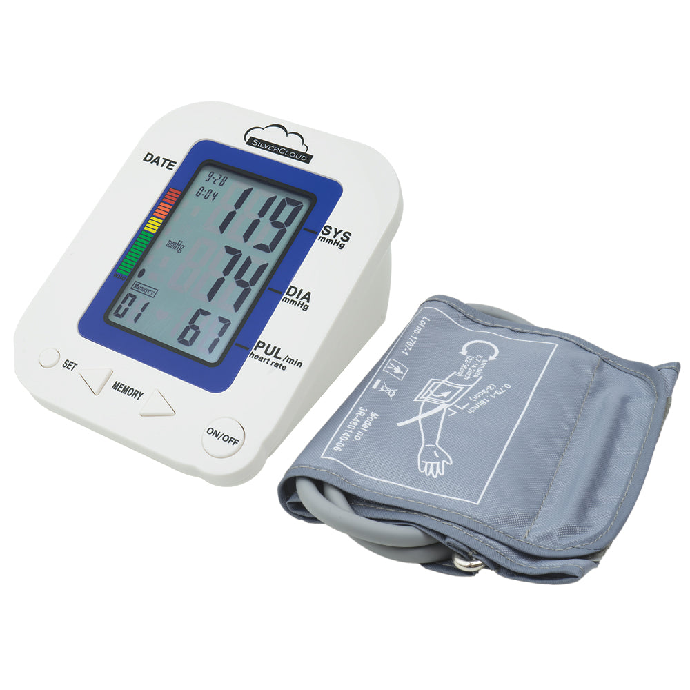 Tensiometru electronic de brat SilverCloud MB23 cu ecran LCD, atentionare vocala, afisare ritm cardiac, manson 22-36cm