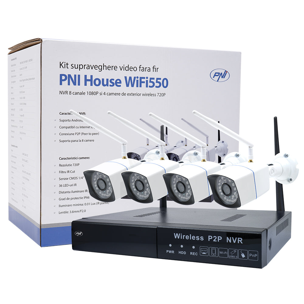 Pachet Kit supraveghere video PNI House WiFi550 NVR si 4 camere wireless, 1.0MP cu HDD 1tb inclus
