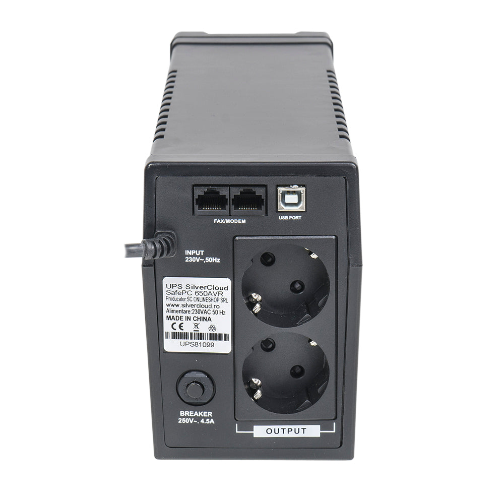 UPS SilverCloud SafePC 650AVR putere 360W ecran LCD software monitorizare PC