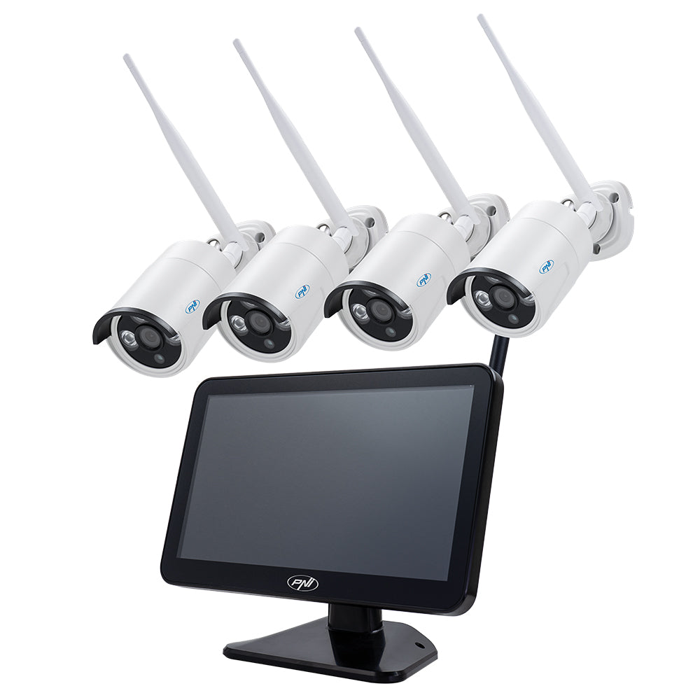 Kit supraveghere video PNI House WiFi650 - 4 camere Full HD Wi-Fi P2P si monitor LCD 12 inch