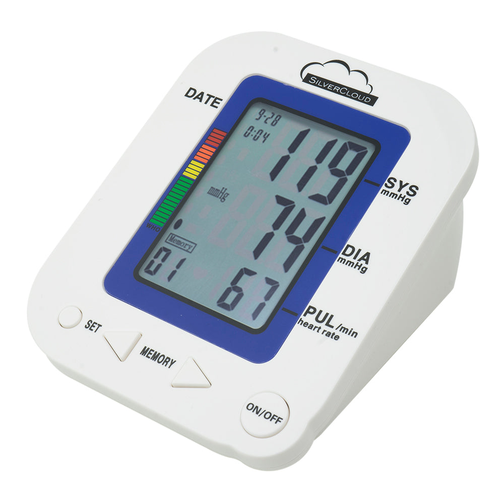 Tensiometru electronic de brat SilverCloud MB23 cu ecran LCD, atentionare vocala, afisare ritm cardiac, manson 22-36cm