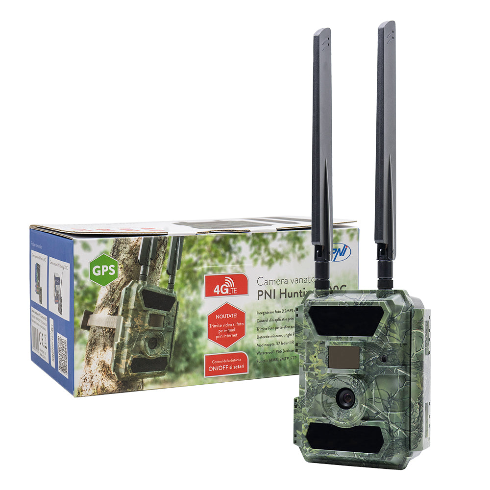 Camera vanatoare PNI Hunting 400C 12MP cu Internet 4G LTE, GPS, transmite simultan video si foto pe telefon, 4 email-uri, FTP, full HD 1080P, Night Vision, 57 LED-uri invizibile pentru animale