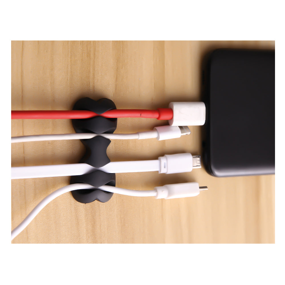 Organizator multifunctional cabluri PNI Tidy Clip 02, silicon flexibil, autoadeziv, pentru 8 cabluri 4x2 cu diametru de 6 mm, negru, set 2 bucati