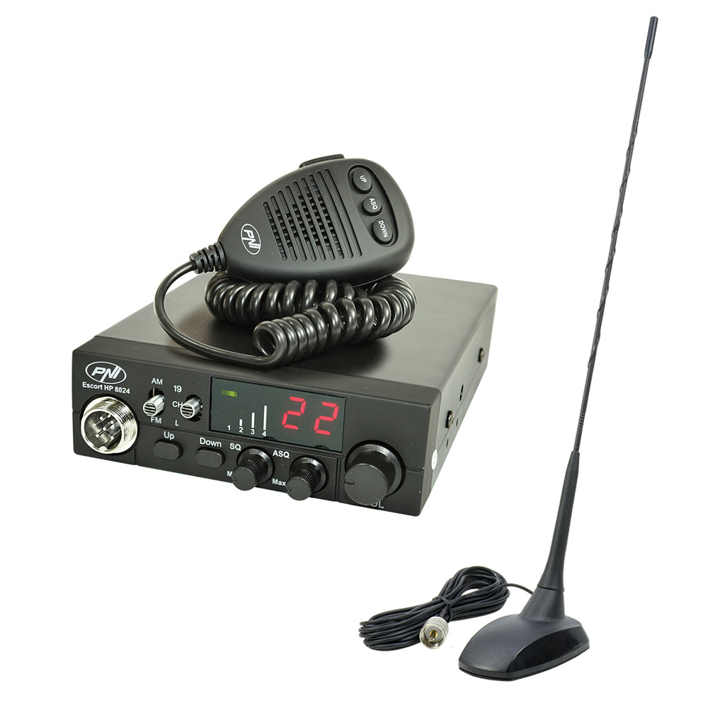 Pachet statie radio CB PNI ESCORT HP 8024 ASQ + Antena CB PNI Extra 48 cu magnet