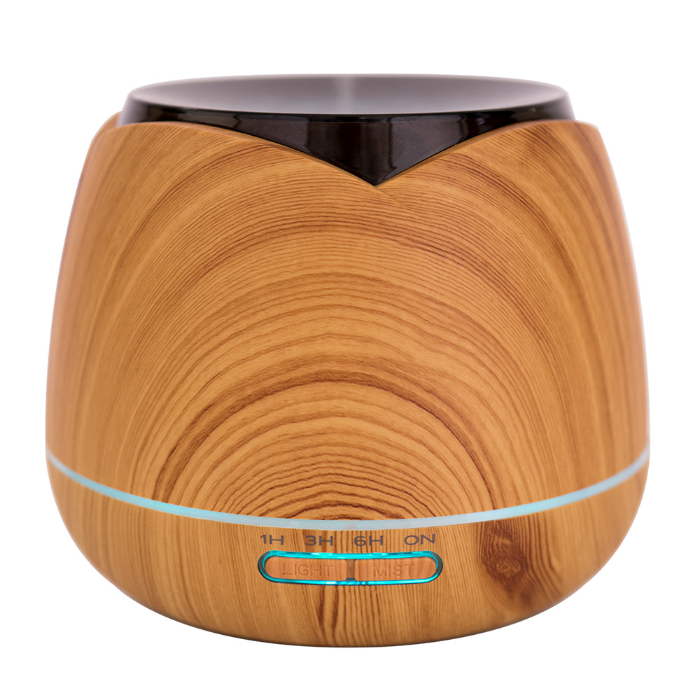 Difuzor aromaterapie PNI HU180 pentru uleiuri esentiale,  cu ultrasunete, 400 ml, timer, 7 culori LED, inchidere automata, Wood Grain