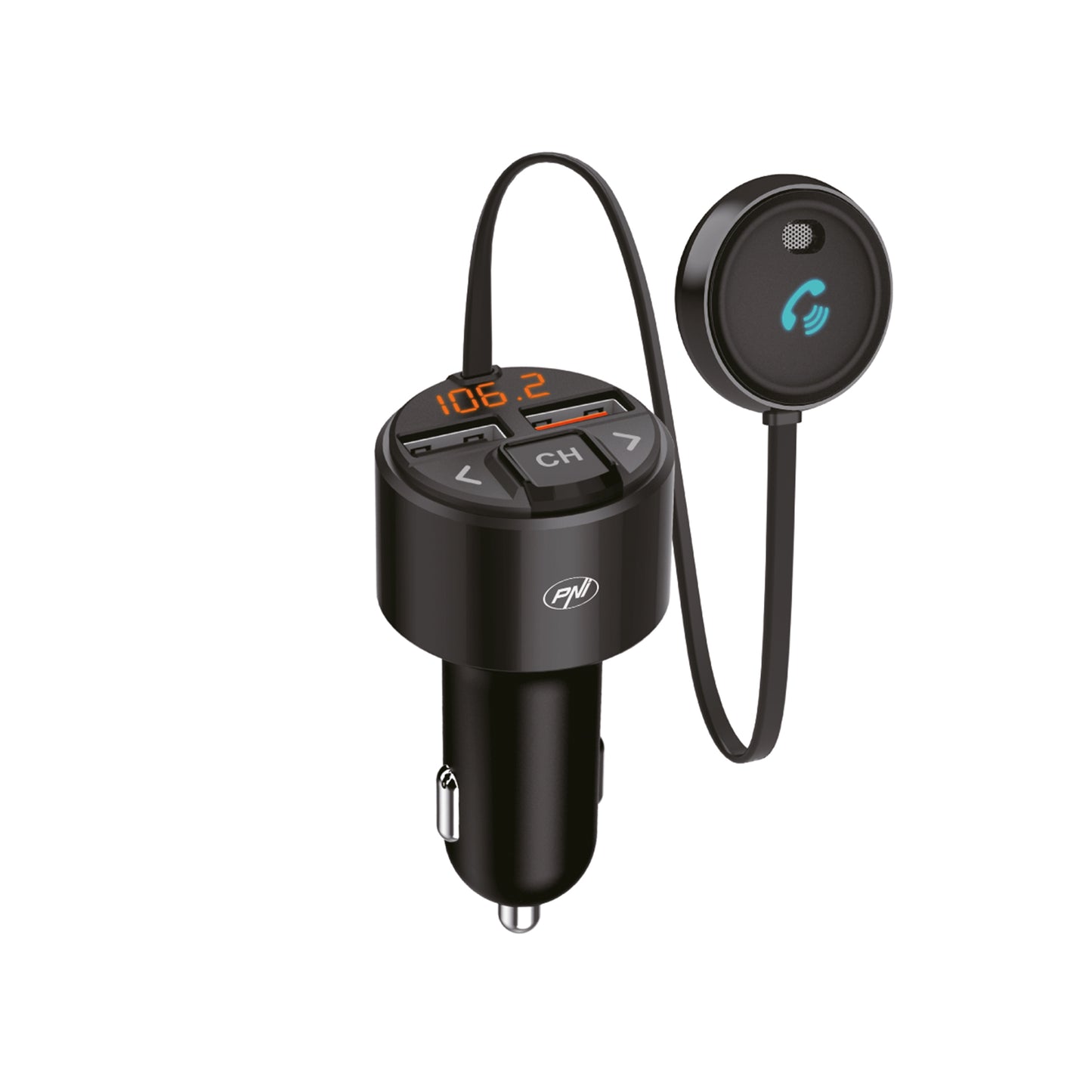 Modulator FM PNI Valentine V880 cu microfon, Bluetooth 5.0, MP3 player, transmitator FM, port USB dual, incarcare rapida dispozitive mobile prin QC3.0, compatibil cu Siri si Google Assistant