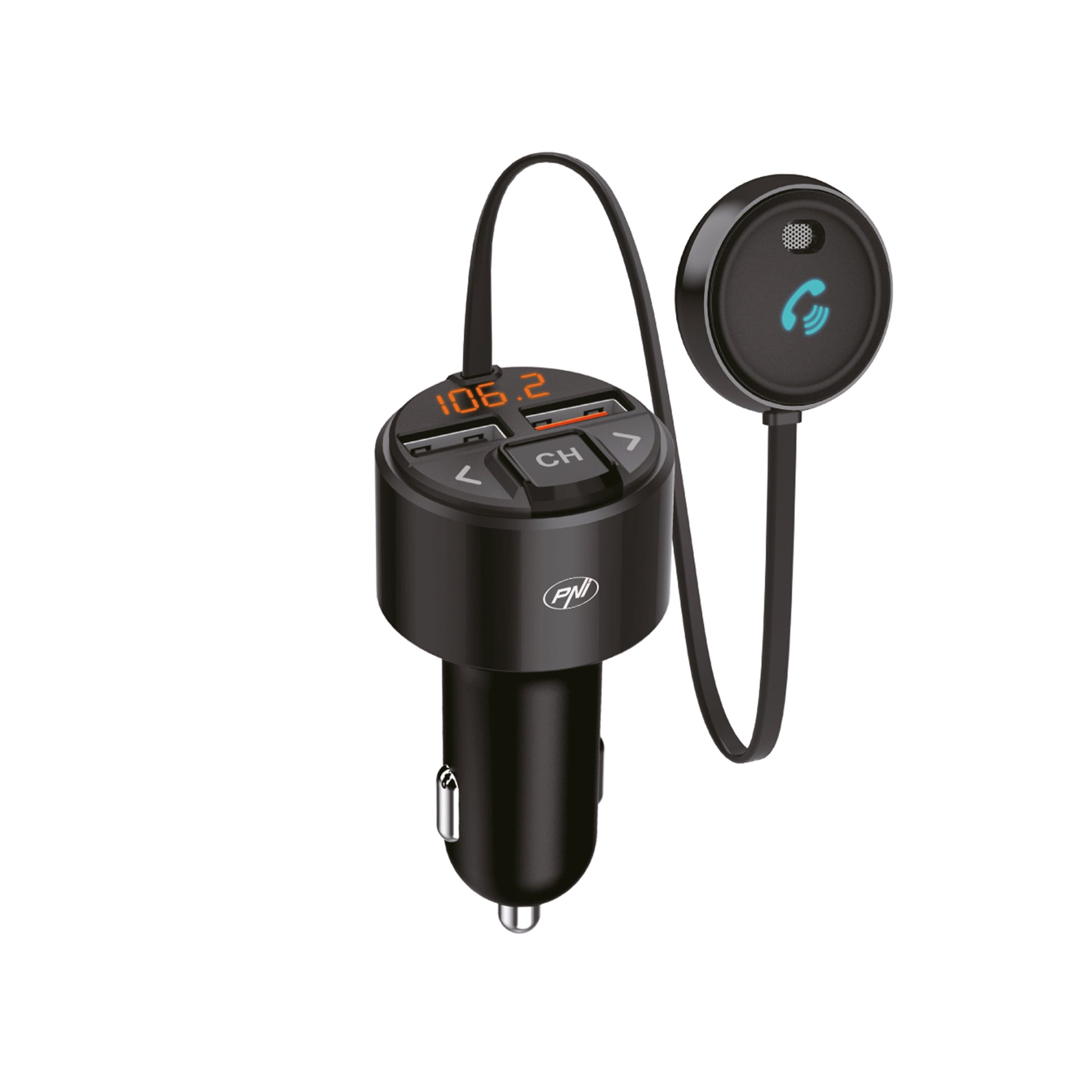 Modulator FM PNI Valentine V880 cu microfon, Bluetooth 5.0, MP3 player, transmitator FM, port USB dual, incarcare rapida dispozitive mobile prin QC3.0, compatibil cu Siri si Google Assistant