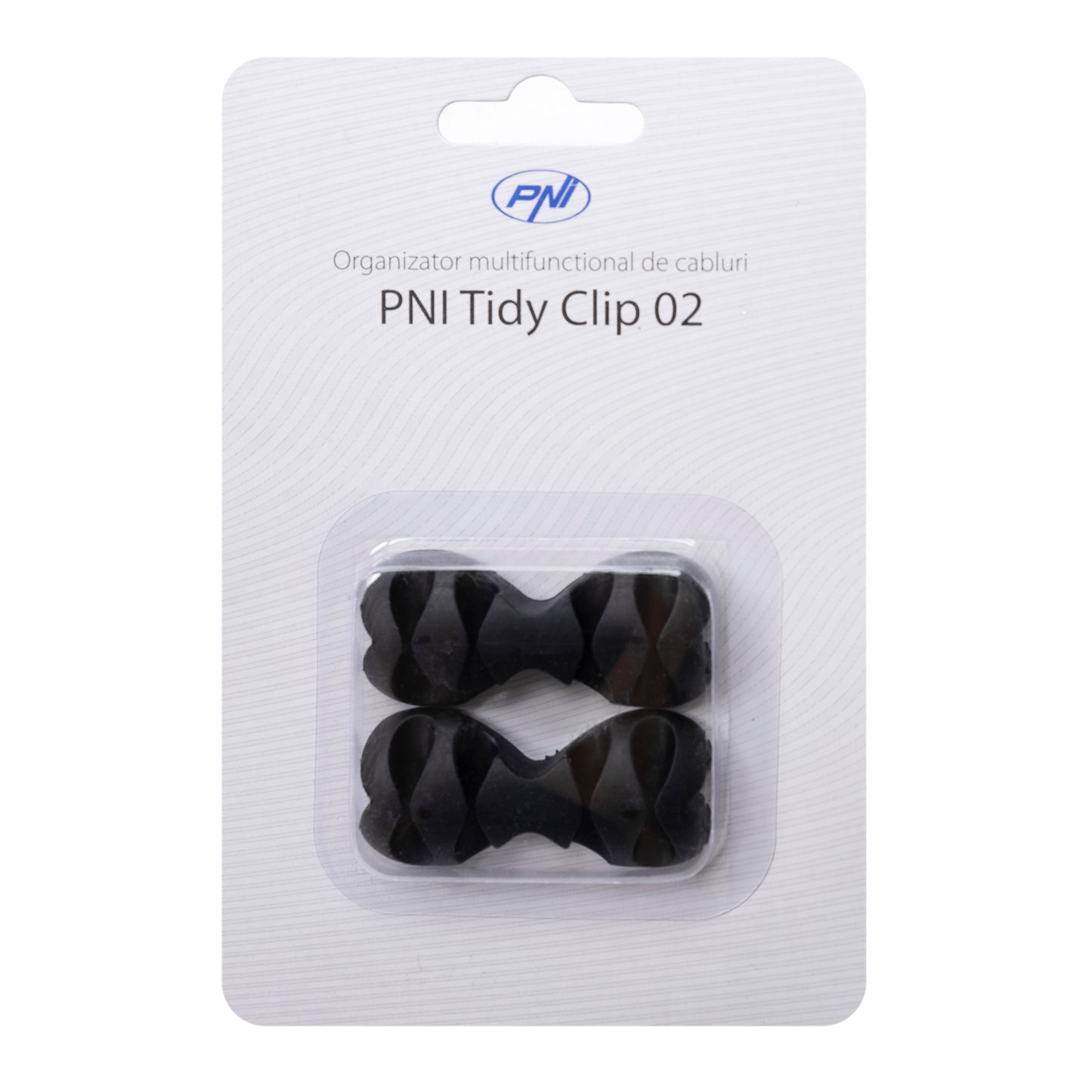 Organizator multifunctional cabluri PNI Tidy Clip 02, silicon flexibil, autoadeziv, pentru 8 cabluri 4x2 cu diametru de 6 mm, negru, set 2 bucati