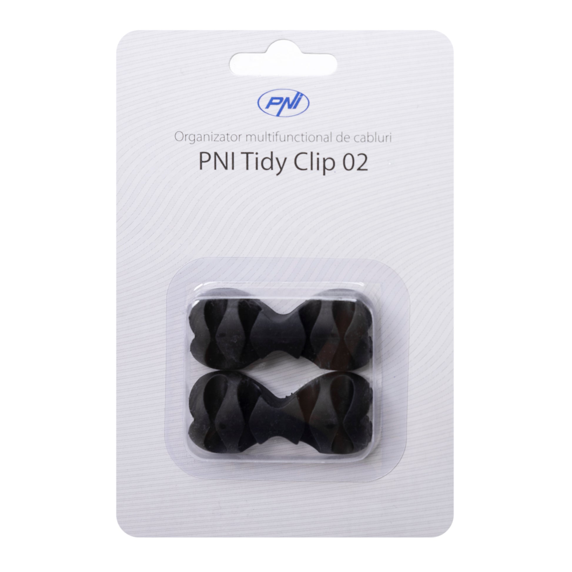 Organizator multifunctional cabluri PNI Tidy Clip 02, silicon flexibil, autoadeziv, pentru 8 cabluri 4x2 cu diametru de 6 mm, negru, set 2 bucati