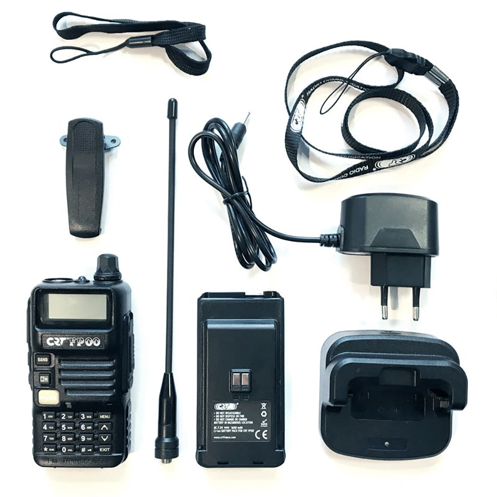 Statie radio VHF/UHF portabila CRT FP00 dual band 144-146 si 430-440 MHz negru, VOX, 128 canale, Scan, Programabila, Lanterna, FM radio 76-108 MHz, TOT, Repeater