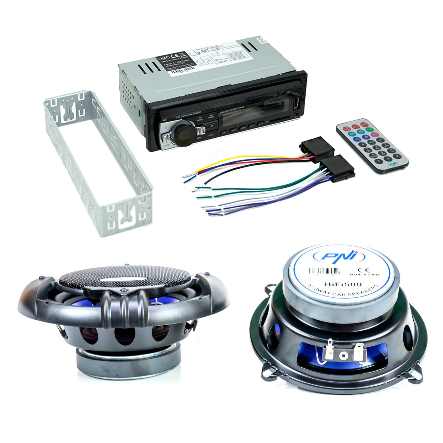 Pachet Radio MP3 player auto PNI Clementine 8428BT 4x45w + Difuzoare auto coaxiale PNI HiFi500, 100W, 12.7 cm