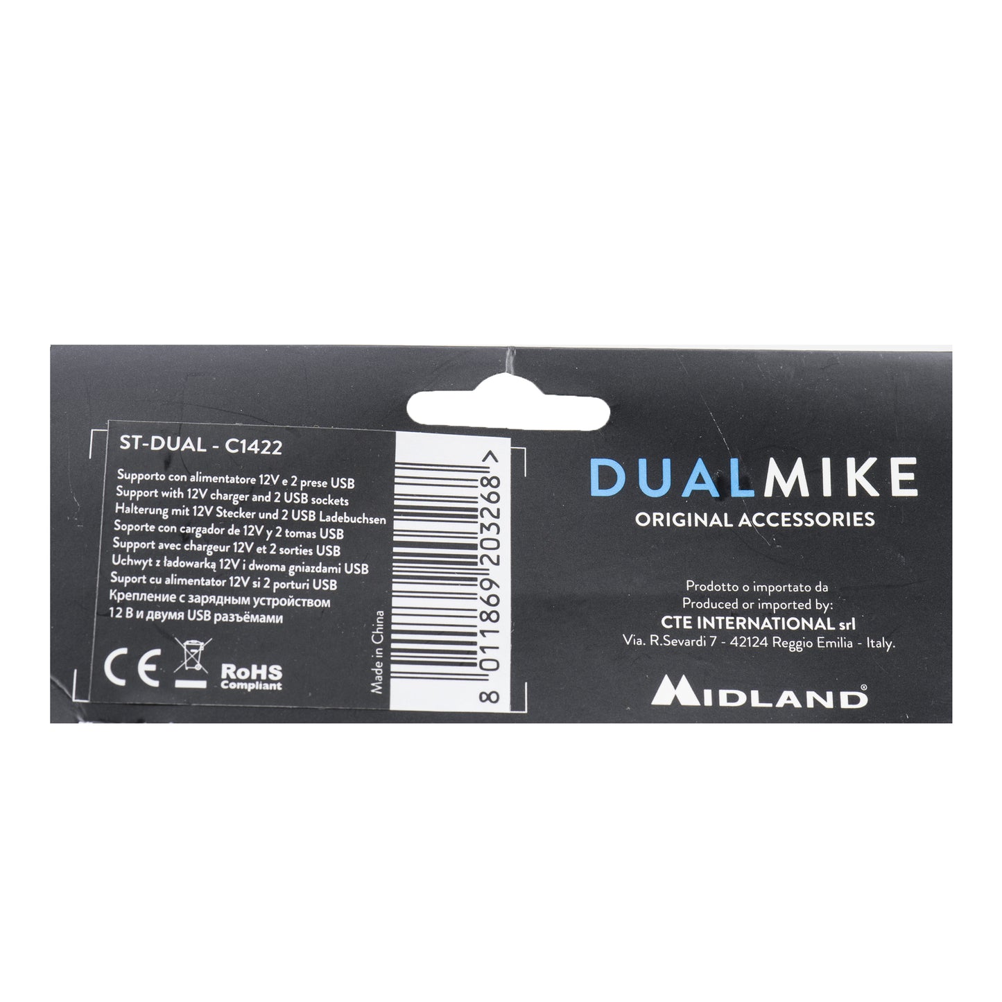 Incarcator auto Midland ST-DUAL USB cu suport pentru microfon, alimentare 12V