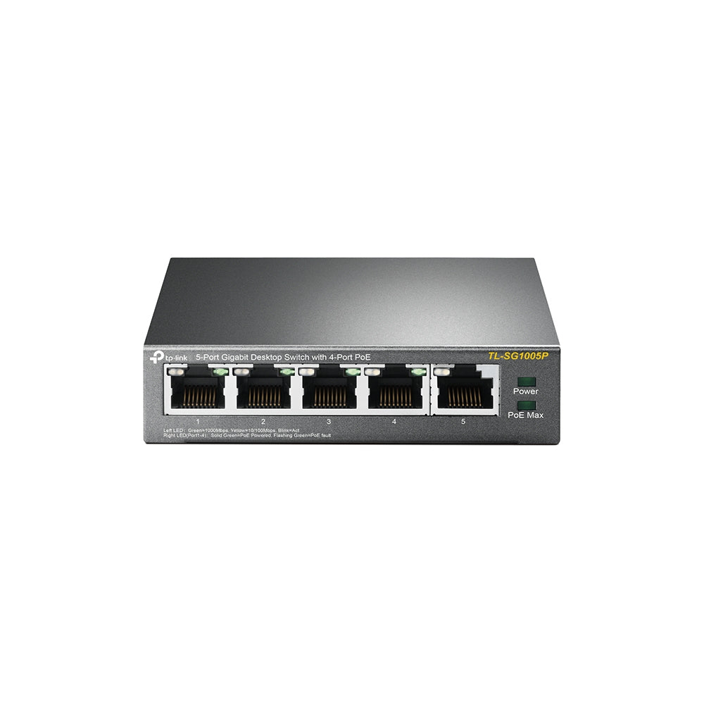 Switch TP-LINK TL-SG1005P, 5 x 10/100/1000 Mbps Gigabit din care 4 porturi PoE, carcasa metalica