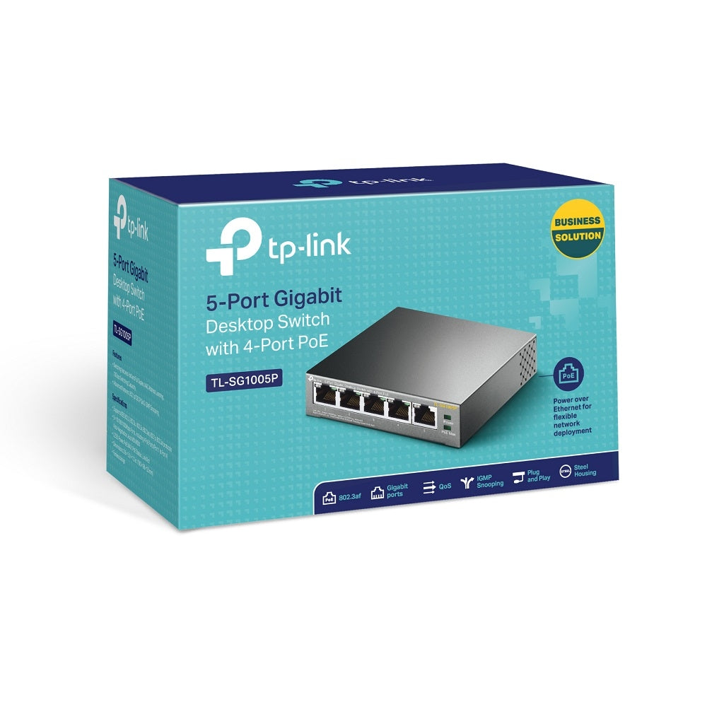 Switch TP-LINK TL-SG1005P, 5 x 10/100/1000 Mbps Gigabit din care 4 porturi PoE, carcasa metalica