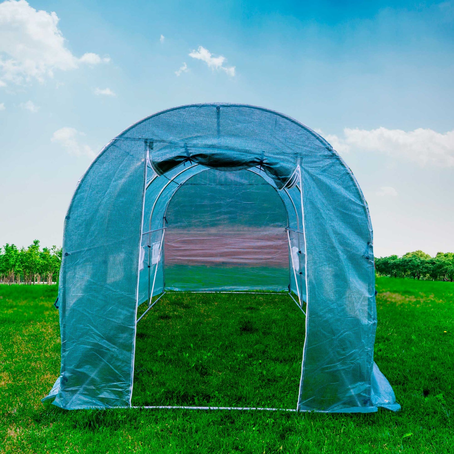 Solar de gradina PNI SG500 marime 457*210*210 cm, structura solida din Otel, ferestre cu plase de tantari, inchidere cu fermoare