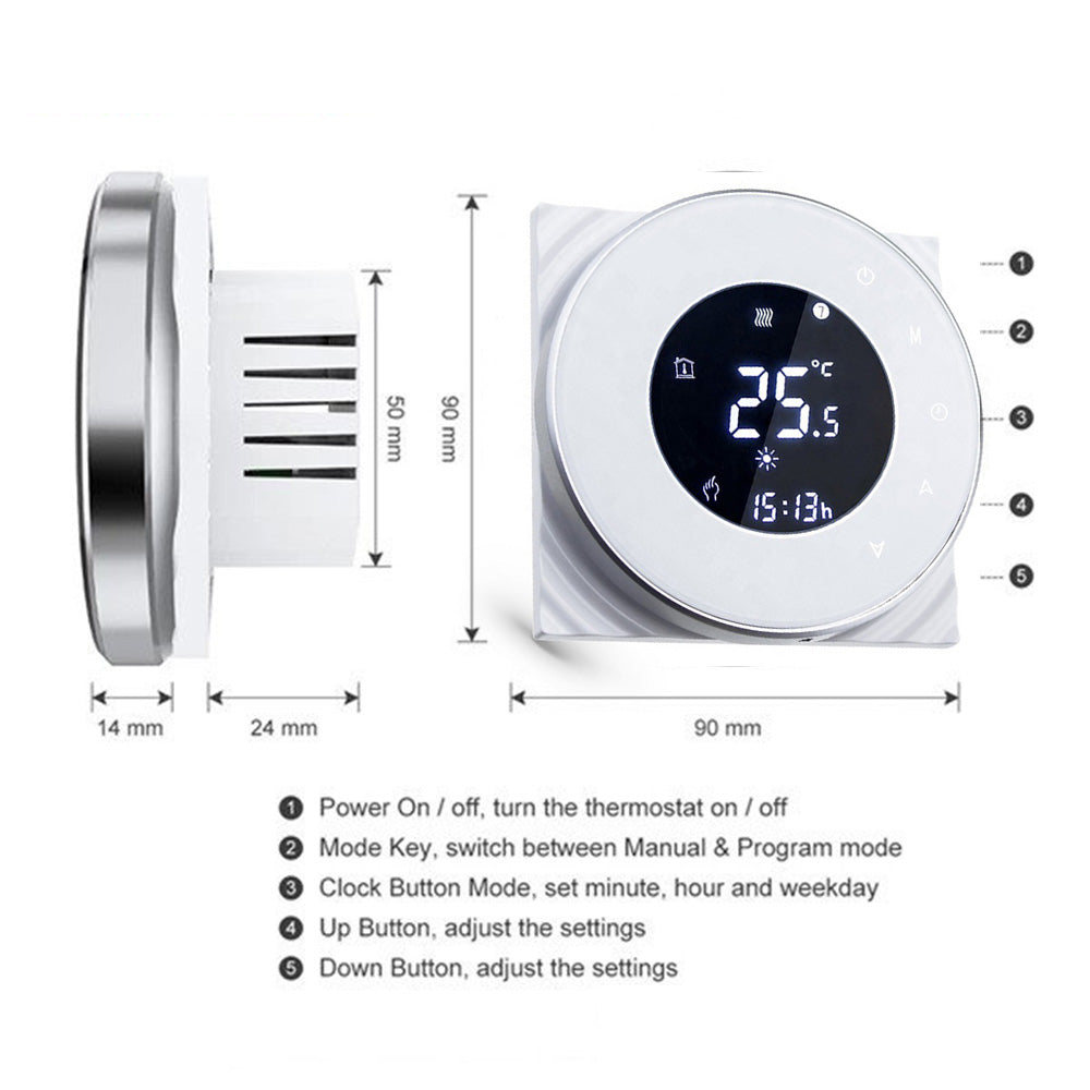 Termostat inteligent incastrabil PNI SafeHome PT38R WiFi 16A, control prin internet incalzire electrica in pardoseala, aplicatie mobil Tuya Smart, integrare in scenarii si automatizari smart cu alte produse compatibile Tuya, Alexa si Google Assistant