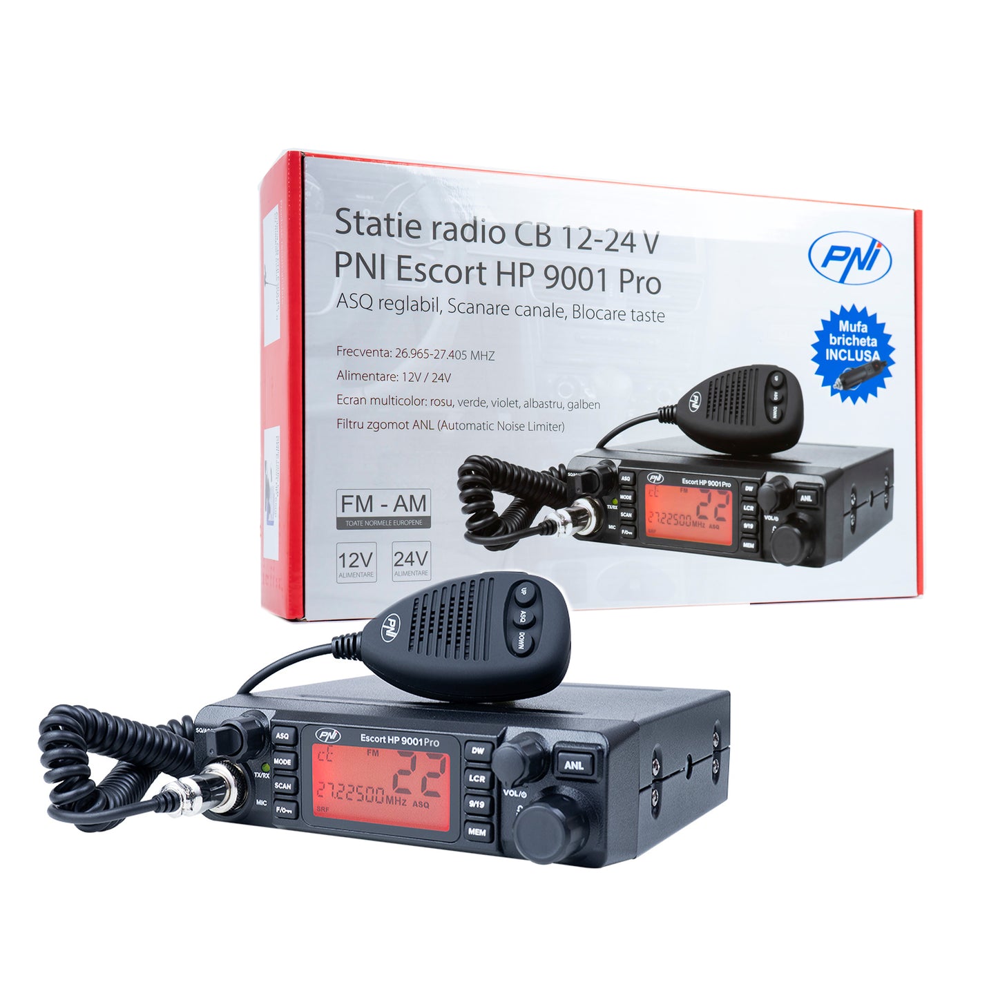 Kit Statie radio CB PNI ESCORT HP 9001 PRO ASQ + Antena CB PNI ML145 cu magnet 145/PL