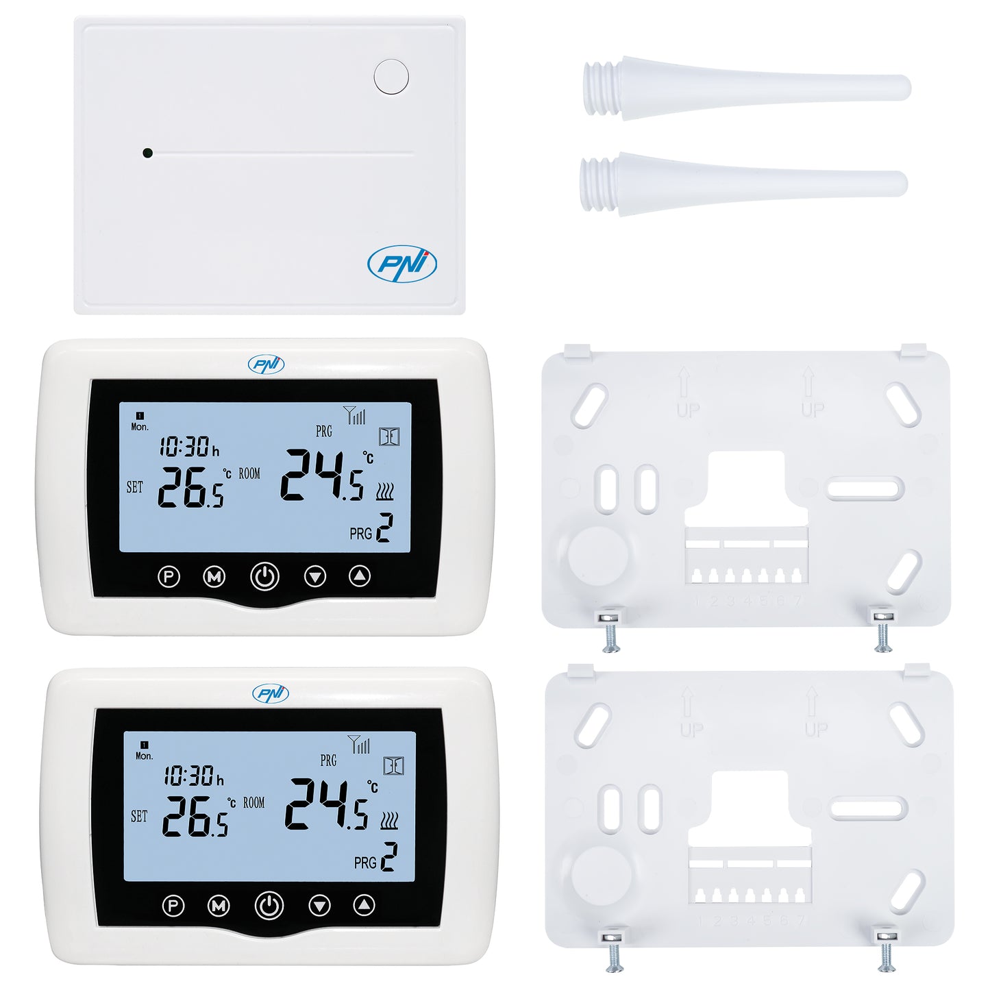 Termostat inteligent PNI CT400 fara fir, cu WiFi, controleaza 1 centrala si 2 zone diferite, parter etaj prin Internet, pentru centrale termice, pompe, electrovalve, APP TuyaSmart, histerezis 0.2 grade C, controleaza 2 grupuri de pompare prin 2 switch-uri