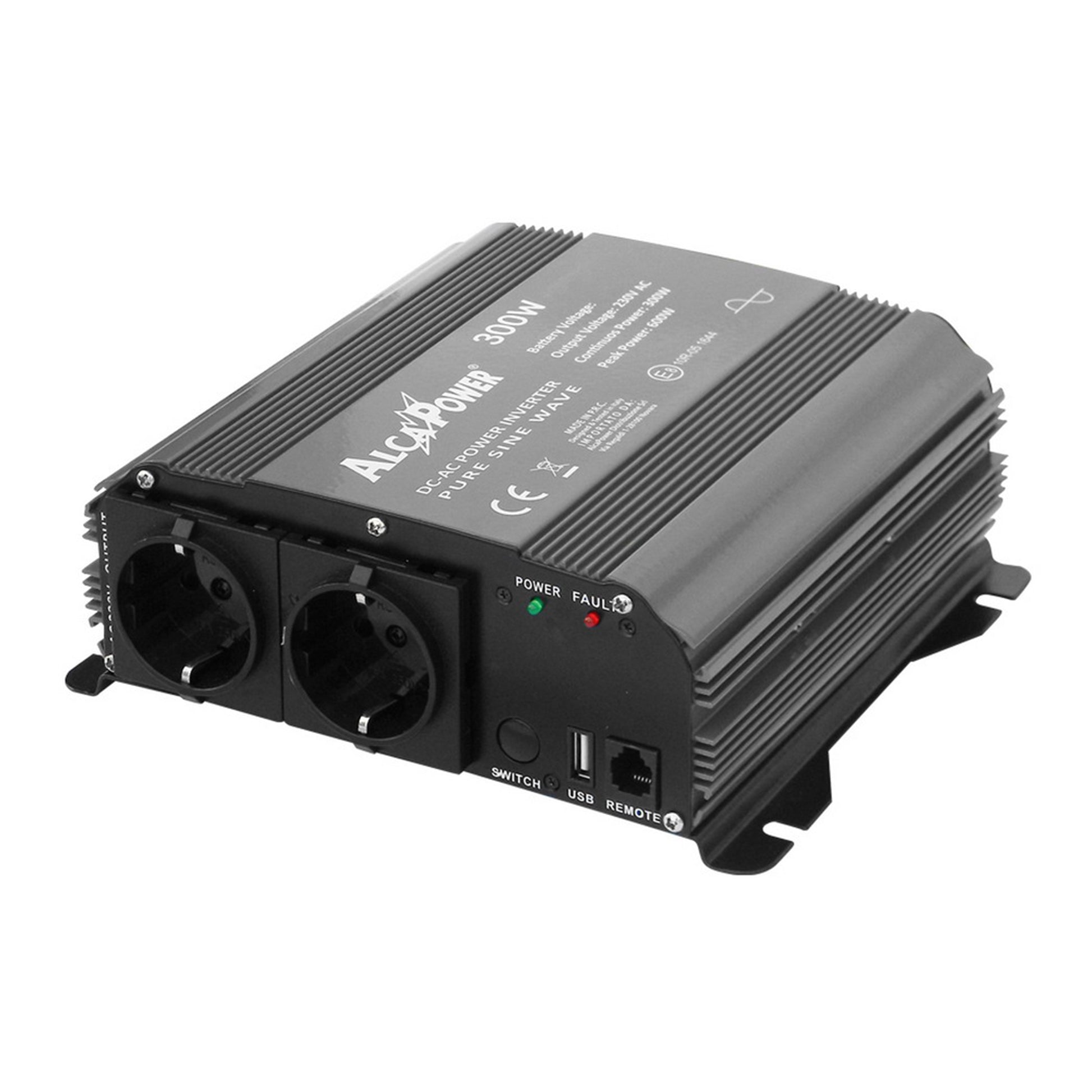 Invertor de tensiune AlcaPower by President 300W alimentare 12V, iesire 230V, unda sinus pur, mufa USB 5V 500mAh, cu clesti alimentare si mufa de bricheta inclus