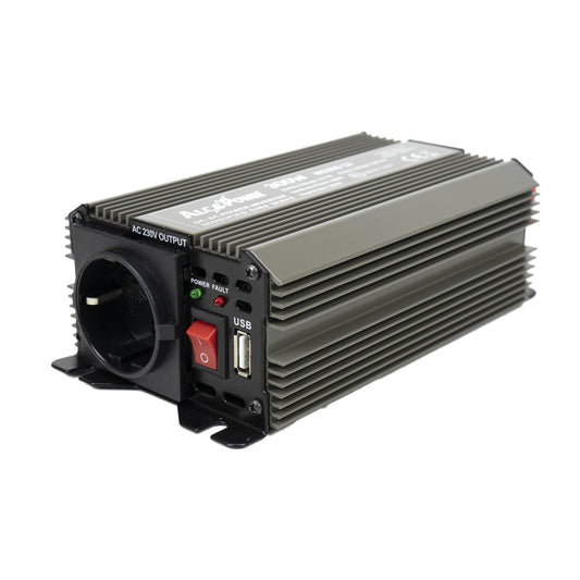 Invertor de tensiune AlcaPower by President 300W alimentare 12V, iesire 230V, unda sinus modificata, mufa USB 5V 500mAh, cu clesti alimentare si mufa de bricheta inclus