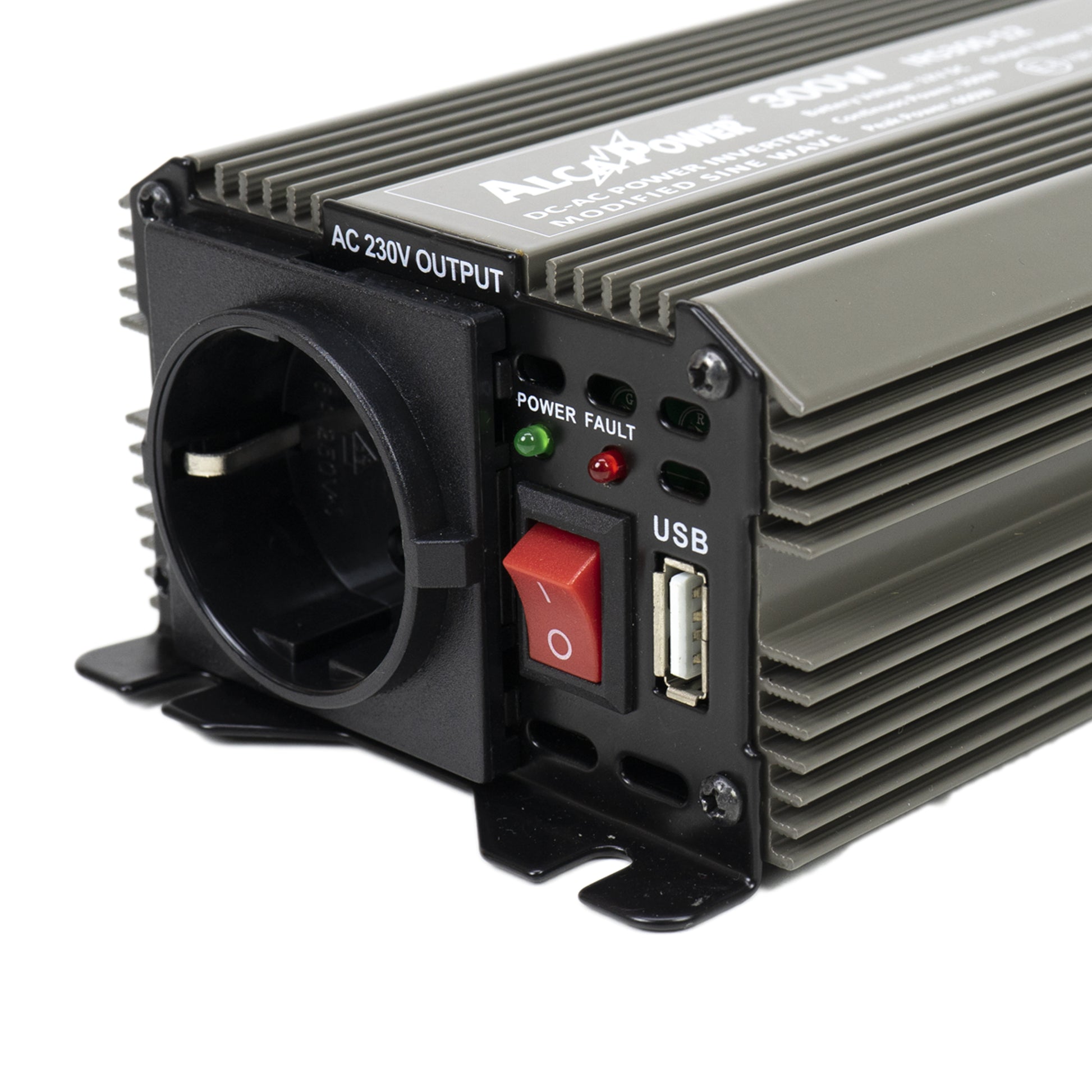 Invertor de tensiune AlcaPower by President 300W alimentare 12V, iesire 230V, unda sinus modificata, mufa USB 5V 500mAh, cu clesti alimentare si mufa de bricheta inclus