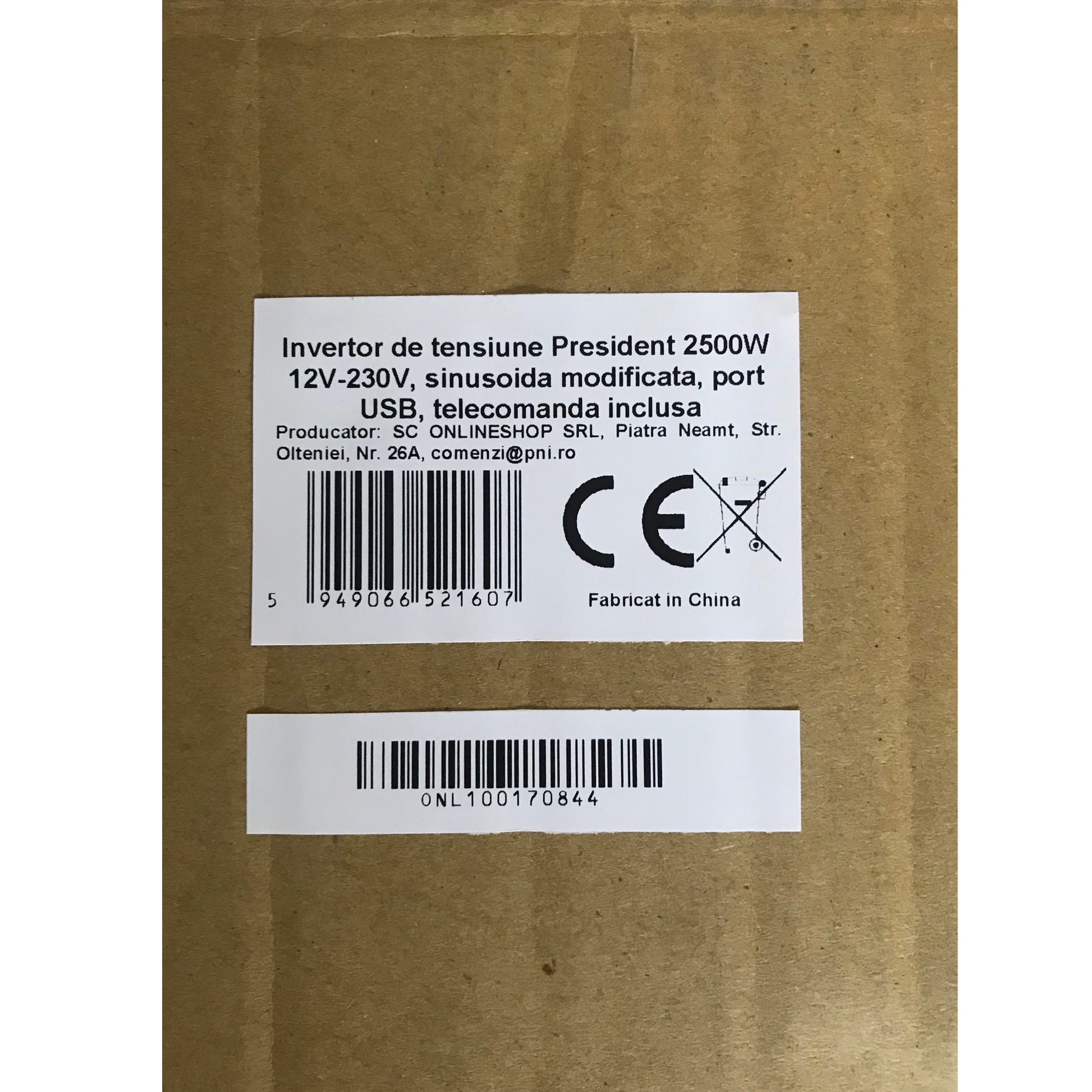 Invertor de tensiune President 2500W 12V-230V, sinusoida modificata, port USB, telecomanda inclusa
