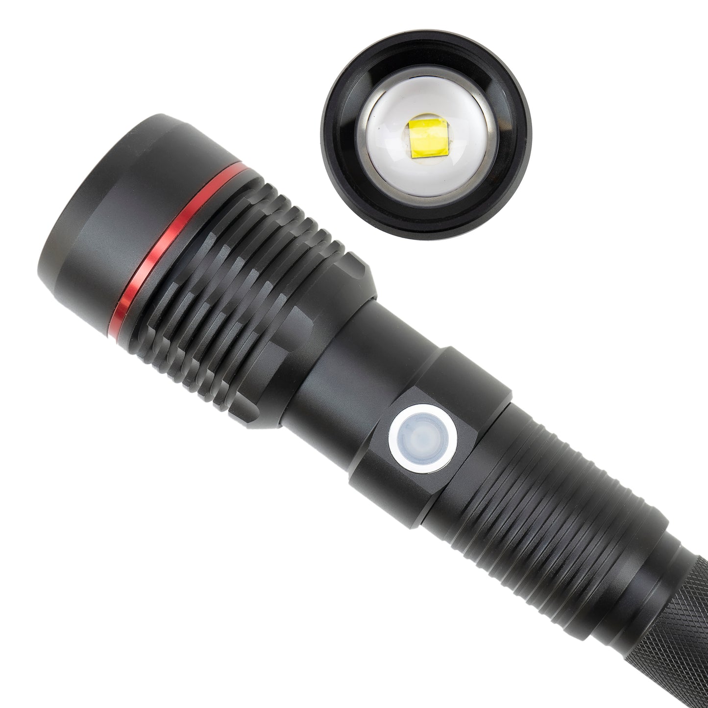 Lanterna PNI Adventure F450 din aluminiu cu focus si functie BOOST, led 20 W, 1500 lm pana la 450 m, IPX5, power bank cu iesire USB, incarcare prin micro USB, acumulator 4400 mAh inclus, functioneaza 10 ore continuu