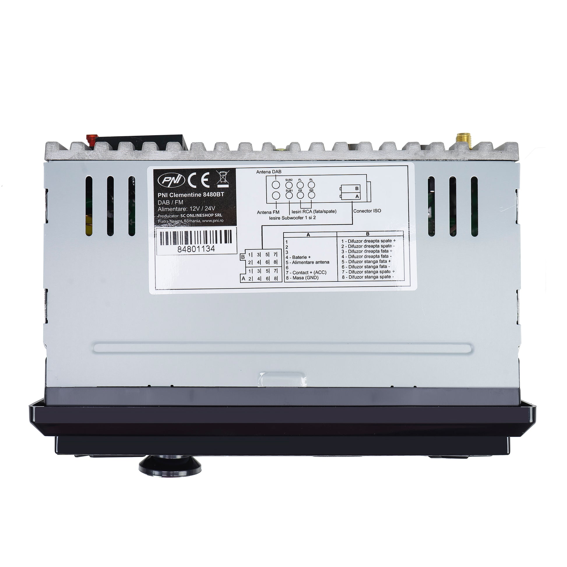 DAB si RDS radio MP3 player auto PNI Clementine 8480BT 4x45w, 12/24V, 1 DIN, cu SD, USB, AUX, RCA, Bluetooth si USB 1.5A pentru incarcare telefon