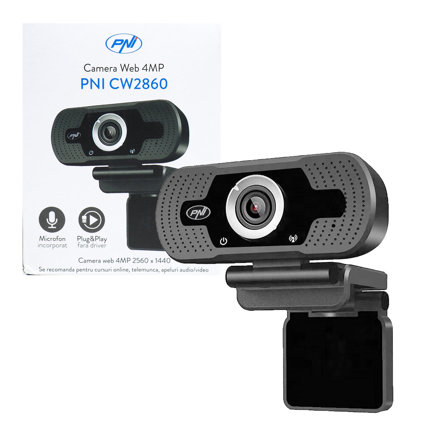 Camera Web PNI CW2860 Full HD 4MP, USB, Clip-on, Microfon incorporat, Conectare PC/Laptop, @30fps, Corectie automata de culoare