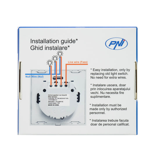 Intrerupator triplu cu touch PNI SH303 din sticla, alb cu LED indicator