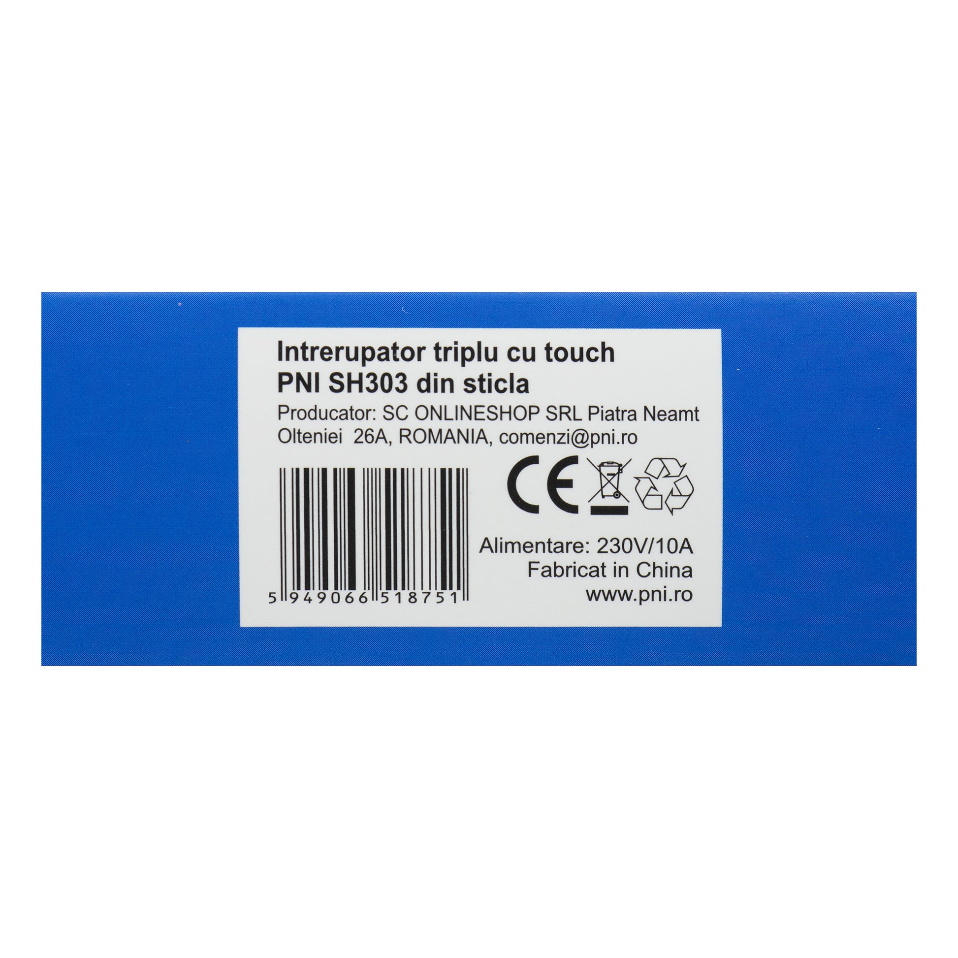 Intrerupator triplu cu touch PNI SH303 din sticla, alb cu LED indicator