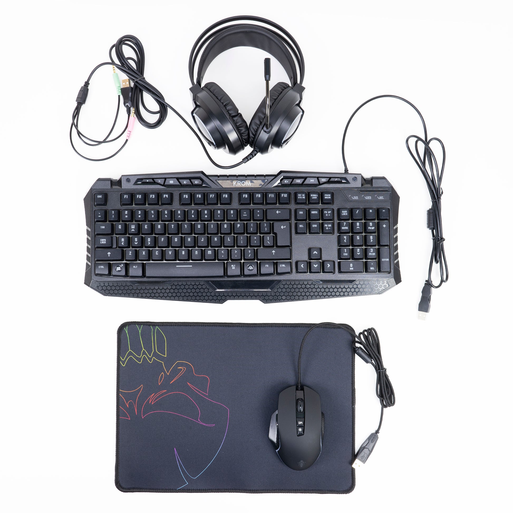 Kit gaming PNI KG02 tastatura, mouse, casti si mousepad