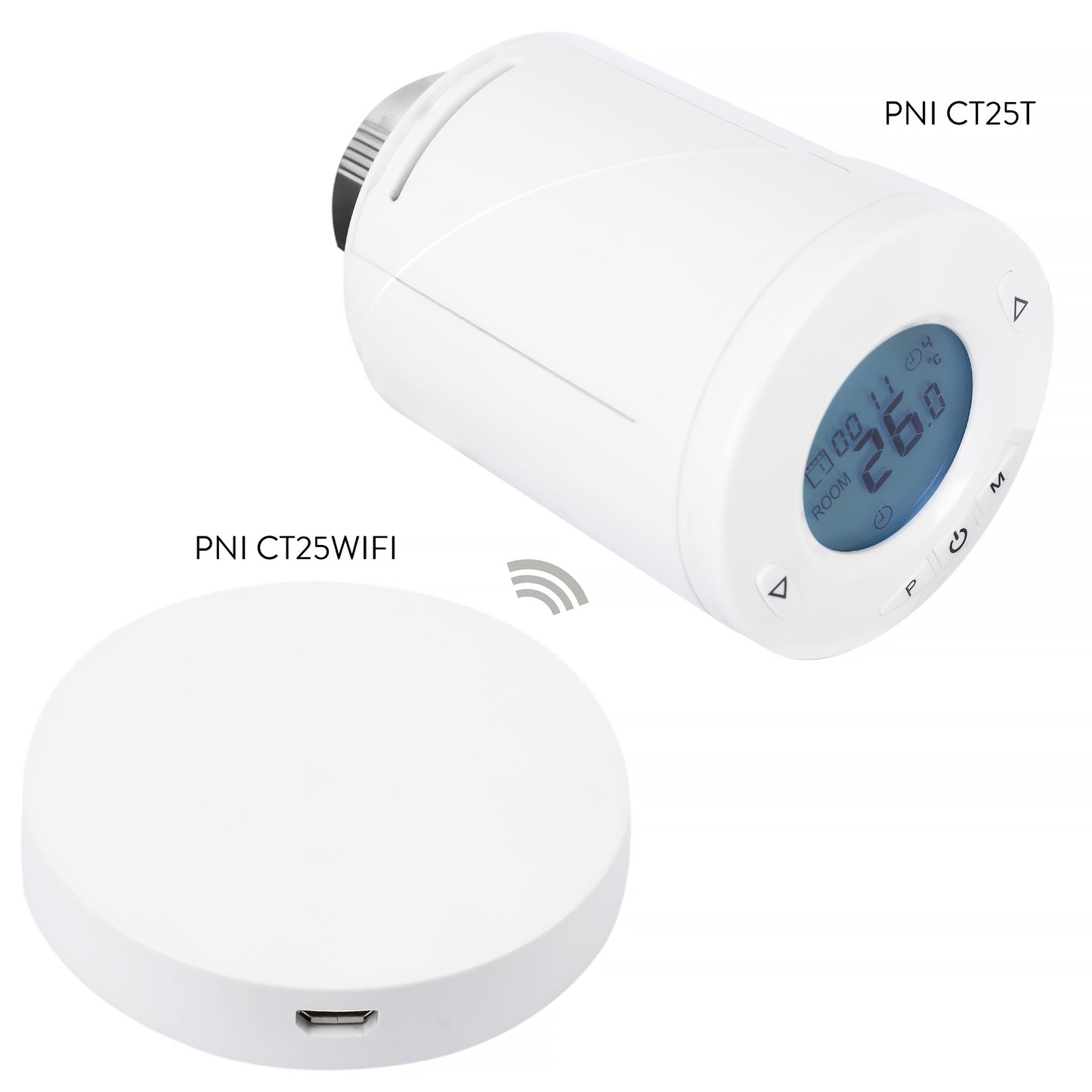 Cap termostatic inteligent PNI CT25T pentru calorifer, se conecteaza fara fir cu Hub PNI CT25WIFI cu control prin Internet, aplicatie de mobil Tuya Smart