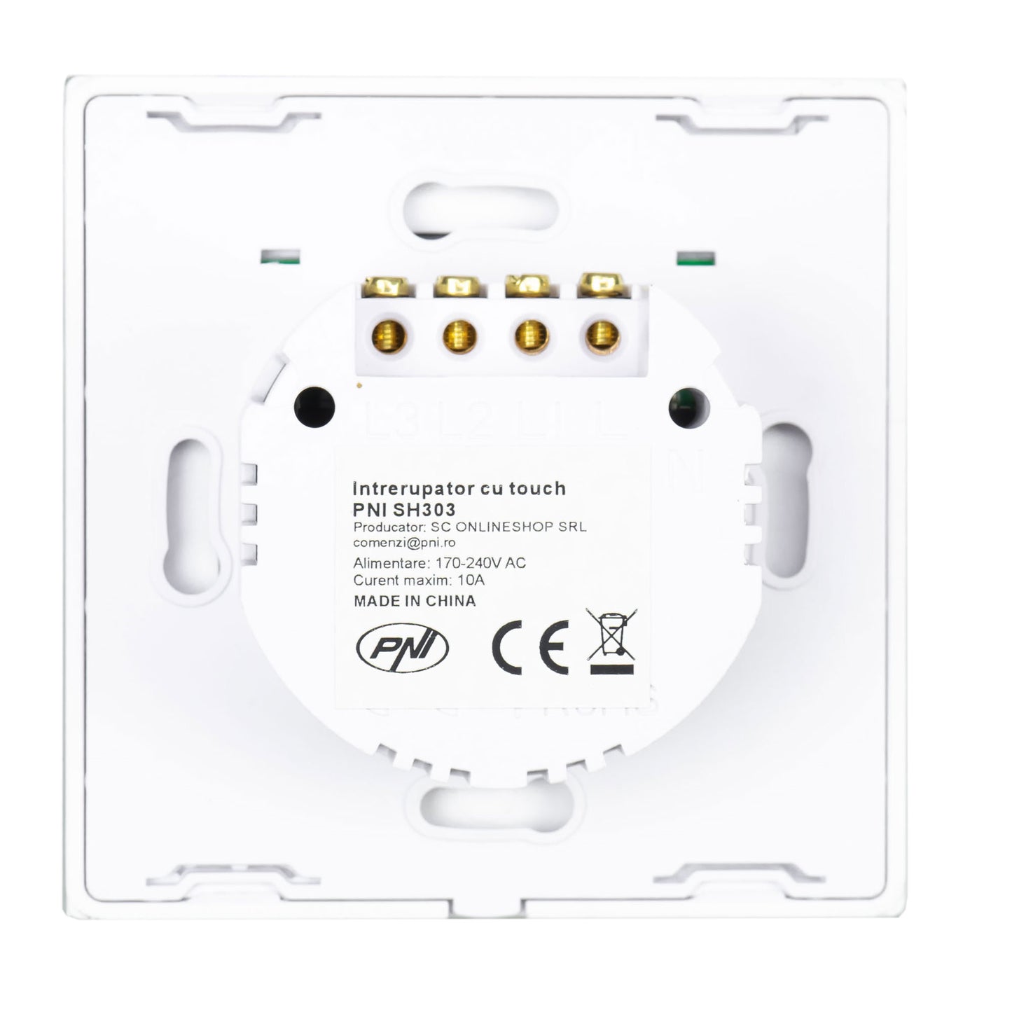 Intrerupator triplu cu touch PNI SH303 din sticla, alb cu LED indicator