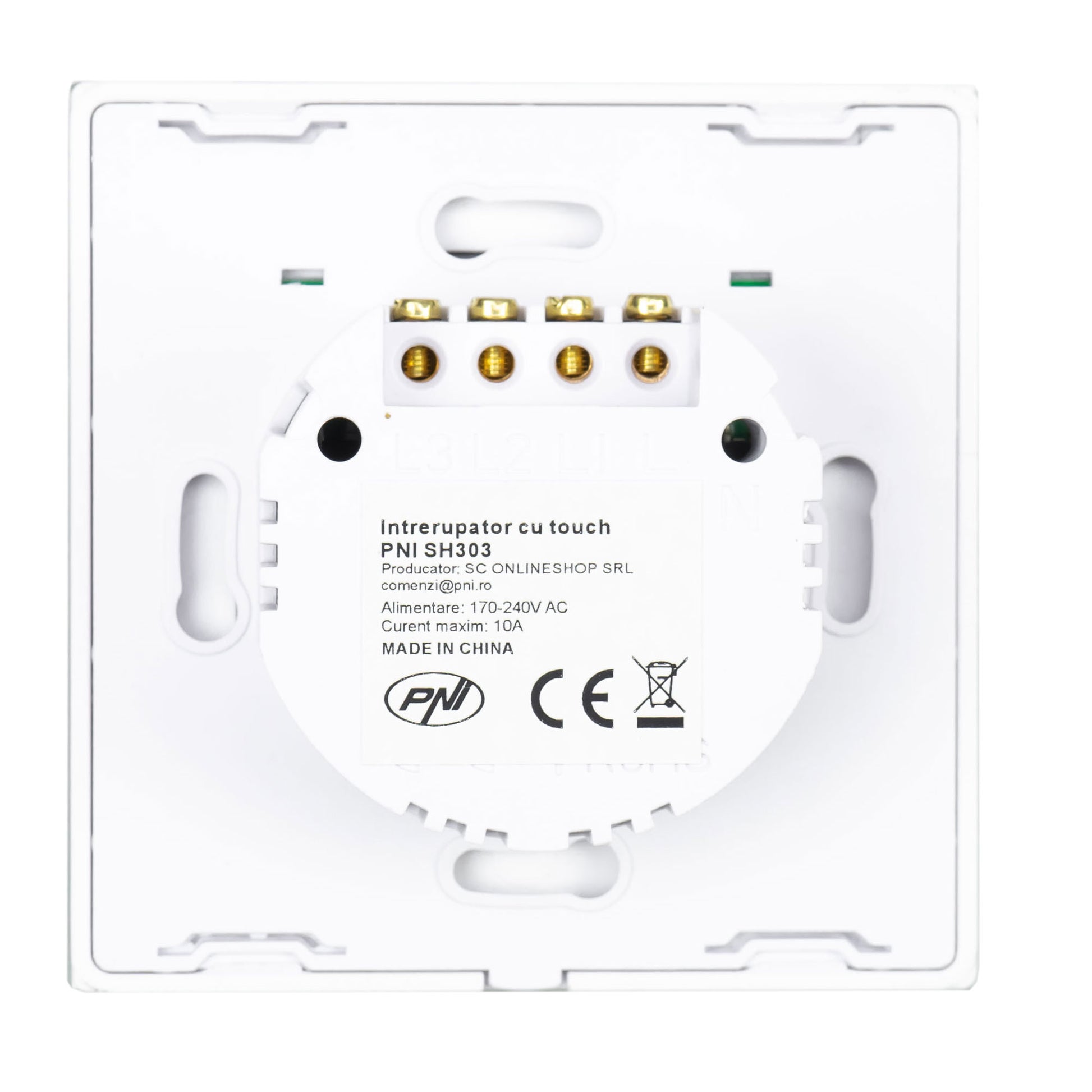 Intrerupator triplu cu touch PNI SH303 din sticla, alb cu LED indicator