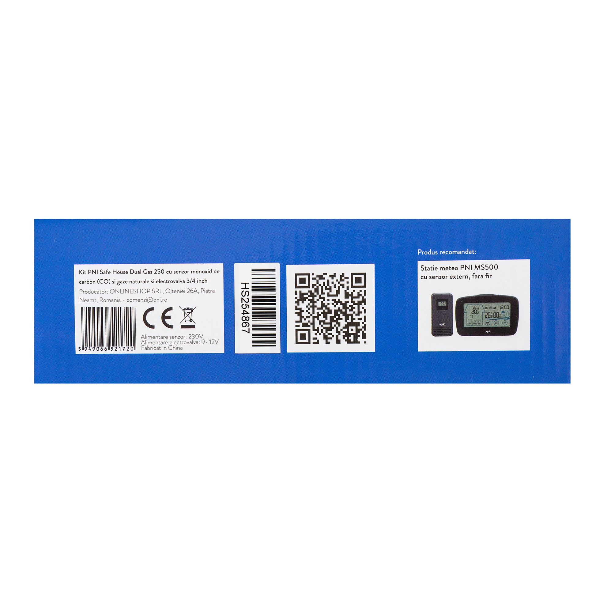 Kit PNI Safe House Dual Gas 250 cu senzori pentru 2 tipuri de gaz monoxid de carbon (CO) si gaze naturale si electrovalva 3/4 inch