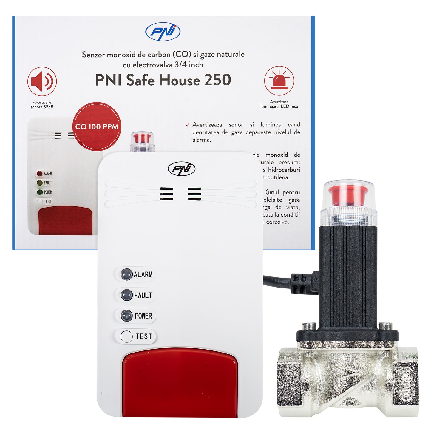 Kit PNI Safe House Dual Gas 250 cu senzori pentru 2 tipuri de gaz monoxid de carbon (CO) si gaze naturale si electrovalva 3/4 inch