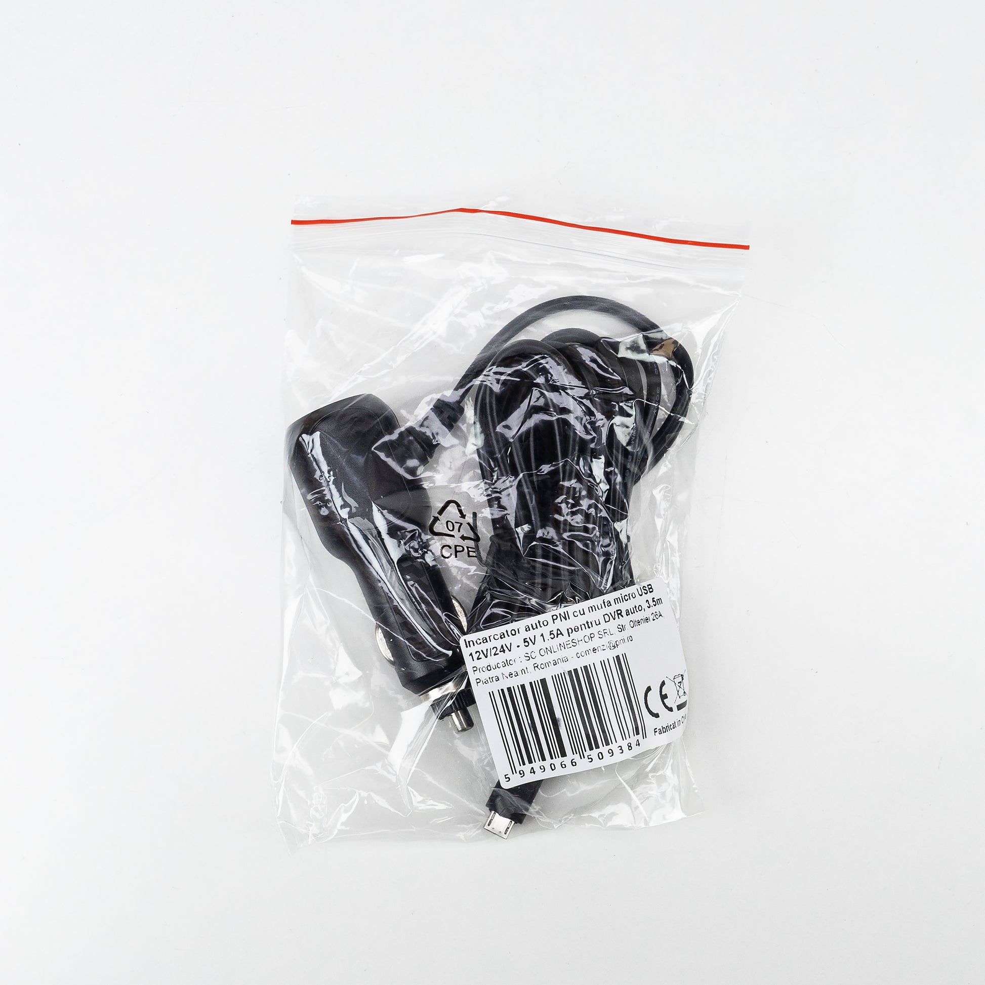 Incarcator auto PNI cu mufa micro USB 12V/24V - 5V 1.5A pentru DVR auto, lungime cablu 3.5m
