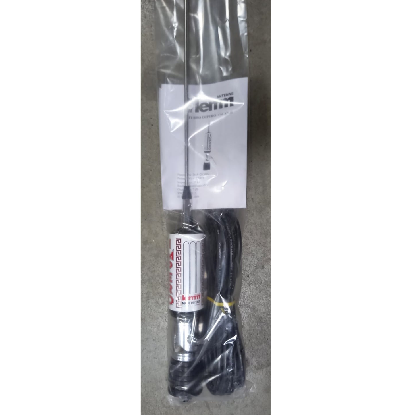 Antena CB LEMM TURBO IMPERO, alb, lungime 200 cm, castig 7dB, 26.5-28Mhz, 2500W, cablu RG58 4m, fabricata in Italia