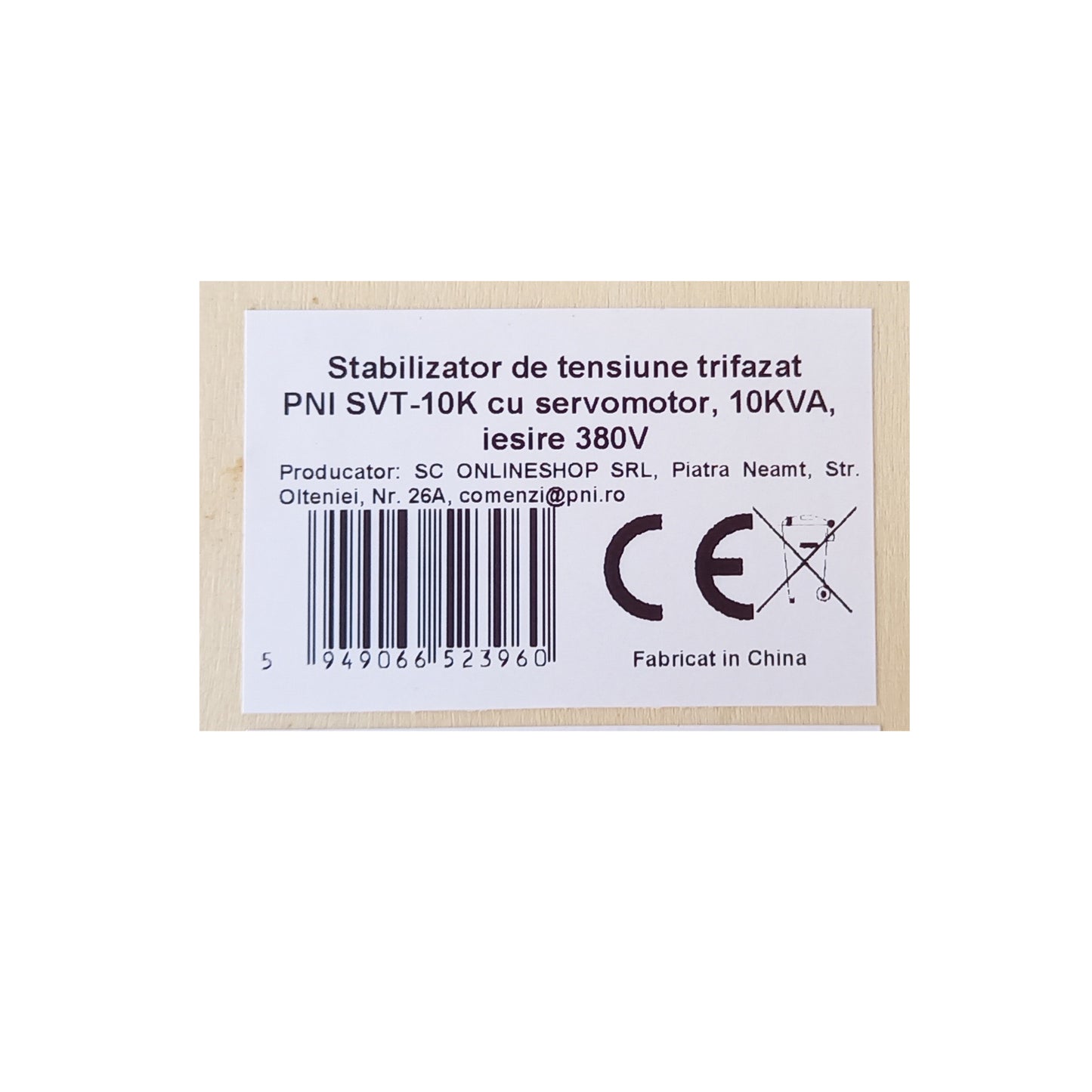 Stabilizator de tensiune trifazat PNI SVT-10K cu servomotor, 10000VA, 8000W, iesire 380V