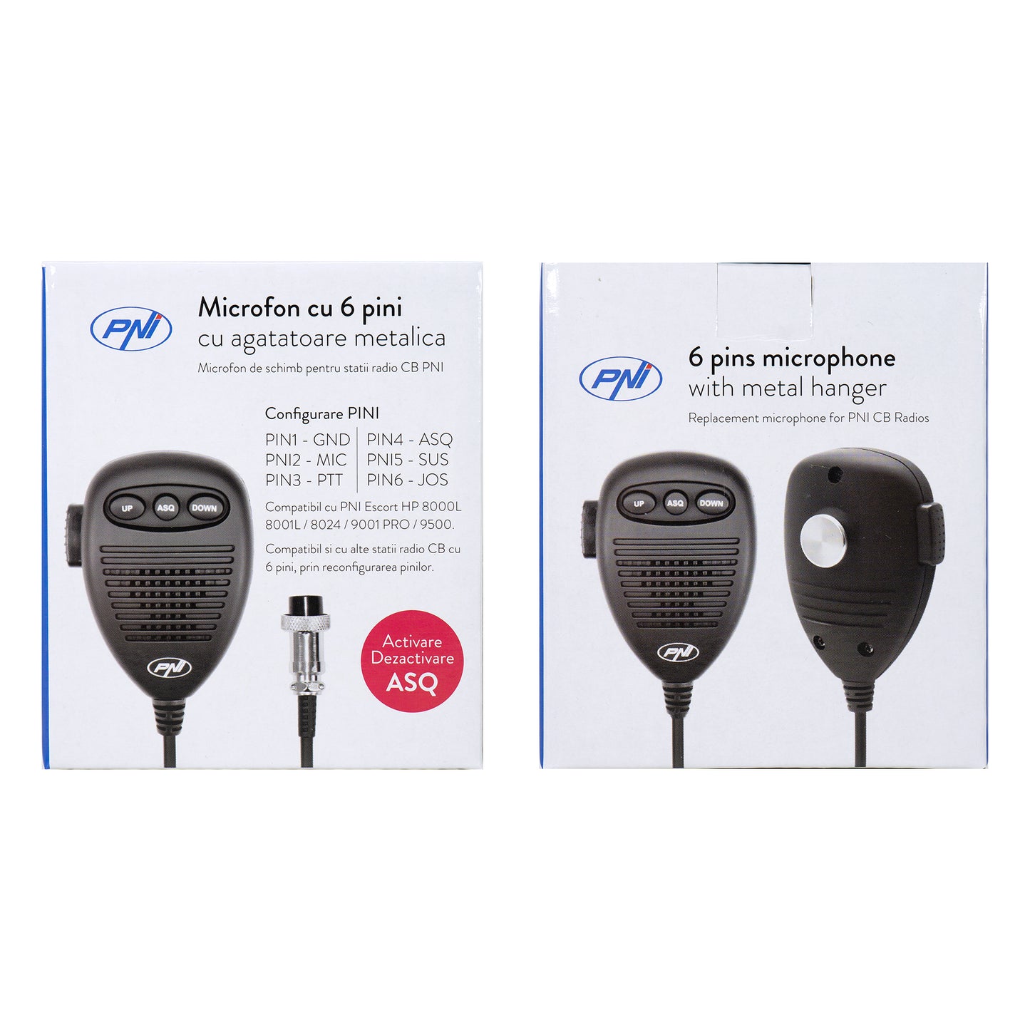 Microfon cu 6 pini cu agatatoare metalica pentru statii radio PNI Escort HP 8000L/8001L/8024/9001 PRO/9500/8900