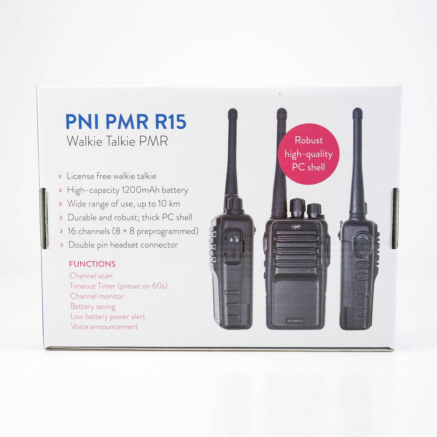 Statie radio portabila profesionala PNI PMR R15 0.5W, 16 canale programabile, 16 PMR si tonuri 50 CTCSS si 104 DCS, ASQ, TOT, monitor, programabila, acumulator 1200mAh