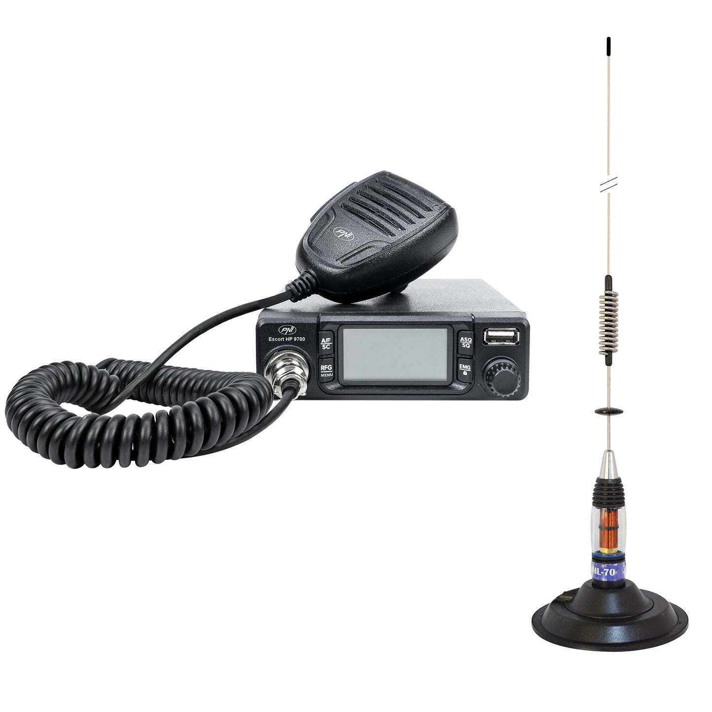 Pachet Statie radio CB PNI Escort HP 9700 USB si Antena CB PNI ML70 cu baza magnetica 145 mm inclusa