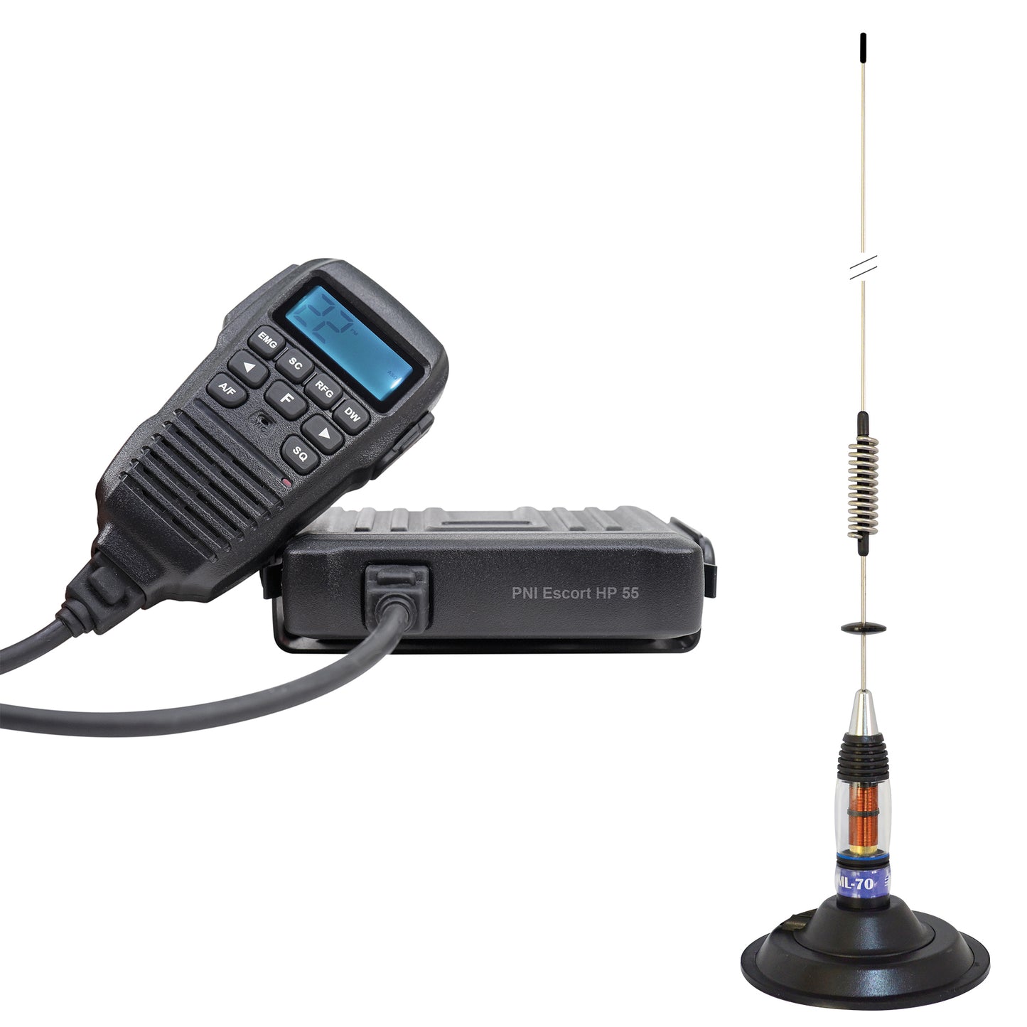 Pachet Statie radio CB PNI Escort HP 55 ASQ cu Antena CB PNI ML70 si baza magnetica 145 mm inclusa