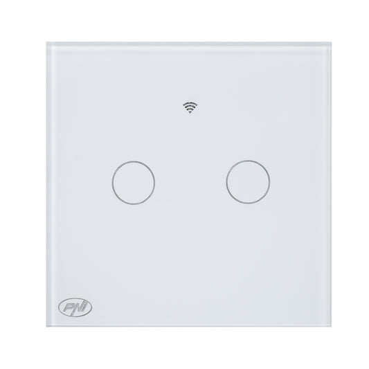 Intrerupator inteligent cu touch PNI SafeHome PT202L WiFi, 10A, control prin aplicatia Tuya Smart, compatibil cu Alexa si Google Assistant - Live Wire, fara nul