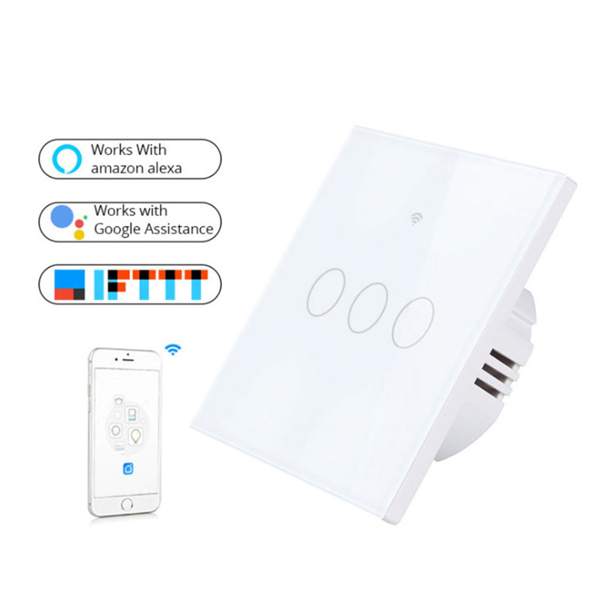Intrerupator inteligent triplu cu touch PNI SafeHome PT303 WiFi, 10A, comanda prin internet, aplicatie de mobil Tuya Smart, integrare in scenarii si automatizari smart cu alte produse compatibile Tuya, Alexa si Google Assistant